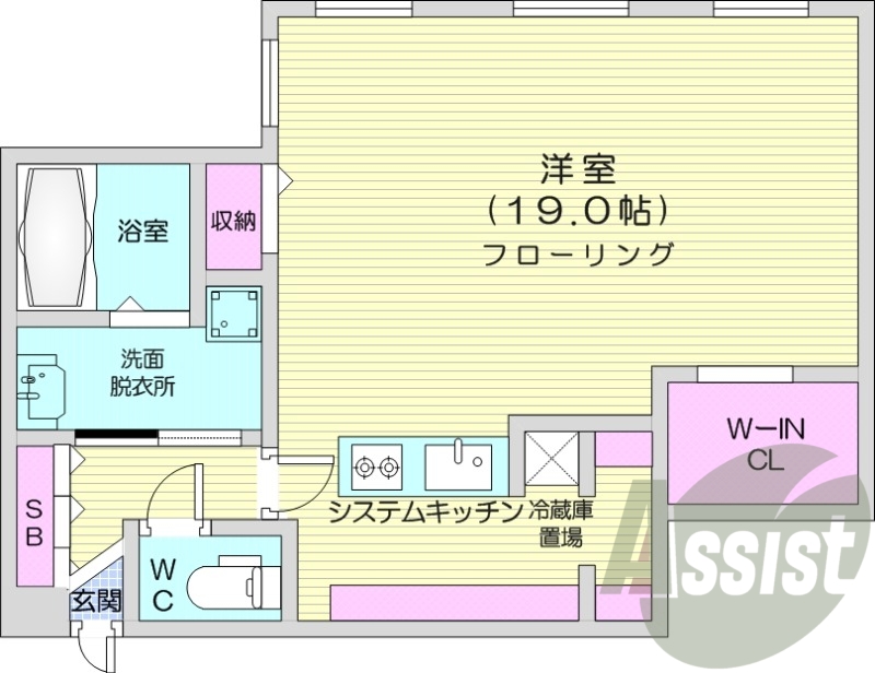 1R、エアコン、都市ガス、システムキッチン、追い焚き