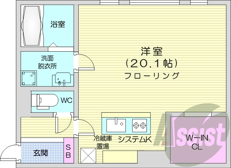 1R、エアコン、都市ガス、システムキッチン、追い焚き