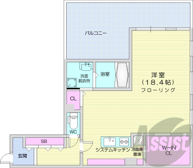 1R、エアコン、都市ガス、システムキッチン、追い焚き