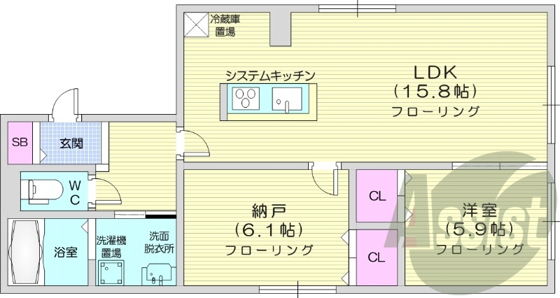 2LDK、エアコン、システムキッチン、灯油暖房