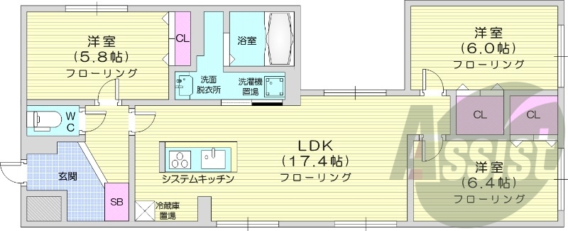 3LDK、エアコン、システムキッチン、灯油暖房