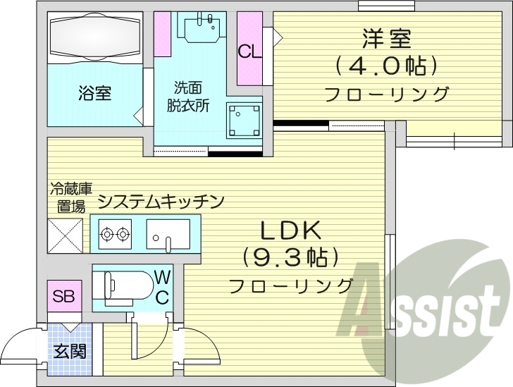 1LDK、システムキッチン、エアコン、灯油暖房