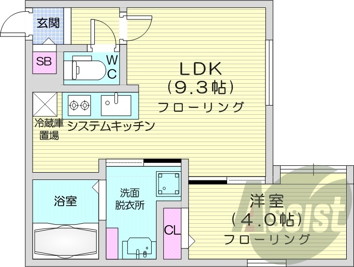 1LDK、システムキッチン、エアコン、灯油暖房