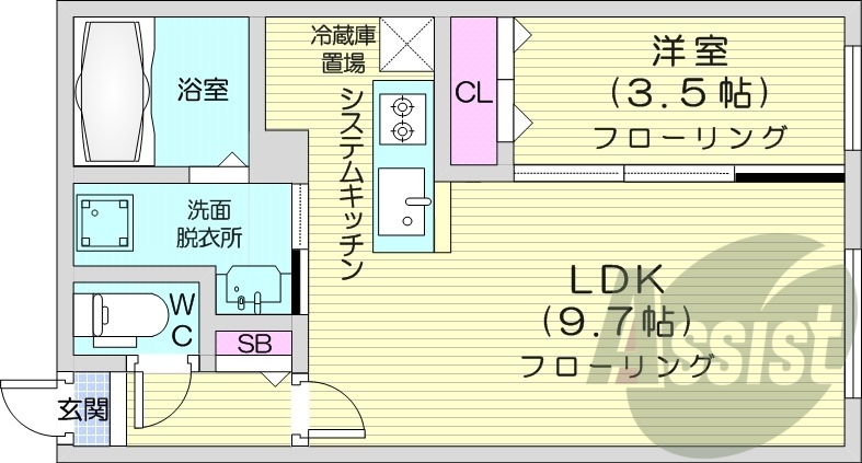 1LDK、システムキッチン、エアコン、灯油暖房