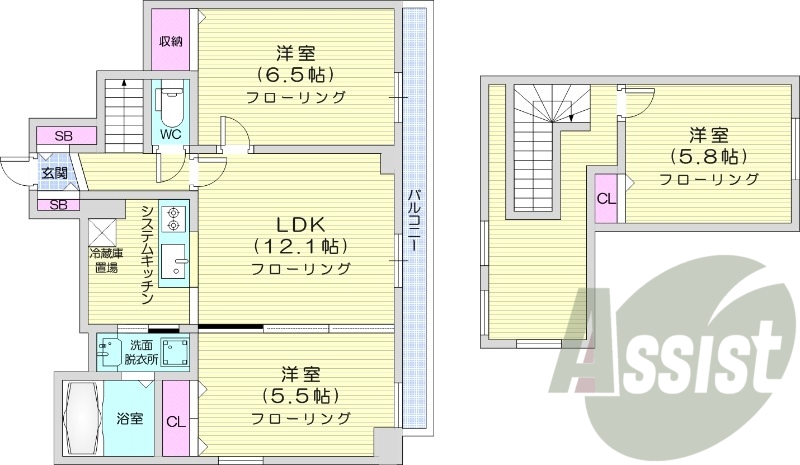 2LDK、オートロック、ネット無料、システムキッチン