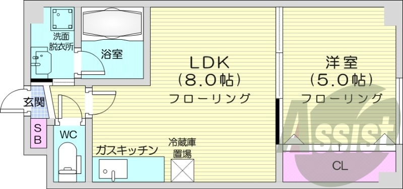 1LDK、オートロック、バストイレ別、灯油FF暖房