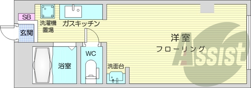 １K、エアコン、オートロック、ガス暖房、ネット使用料不要