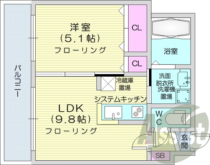 1LDK、都市ガス、オートロック、ガス給湯、ネット無料