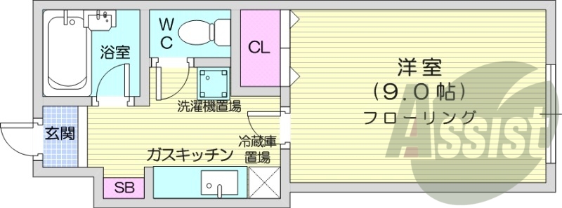 1K、灯油暖房、シューズボックス、バストイレ別