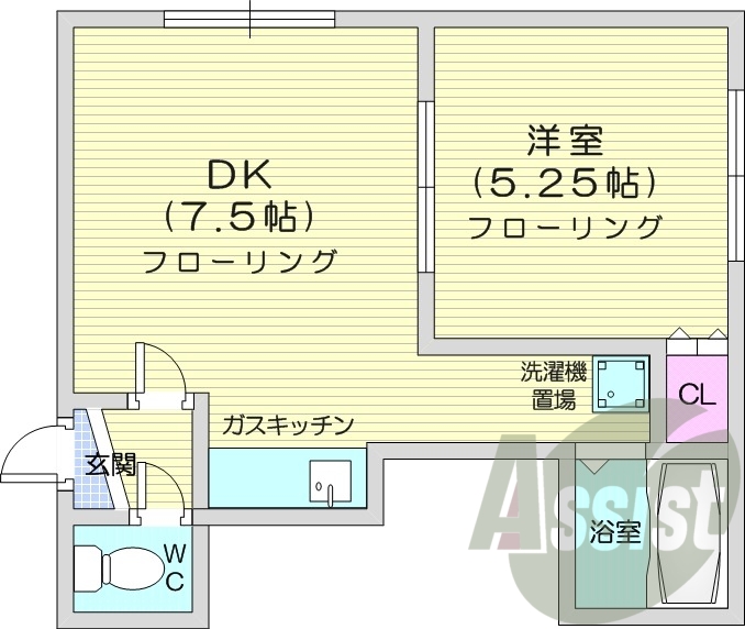 1DK、クローゼット、バストイレ別、灯油暖房