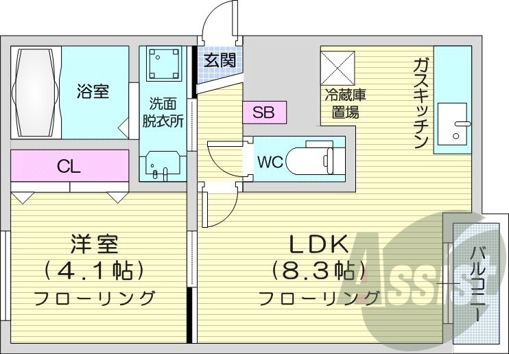 1LDK、灯油暖房、ネット無料、オートロック
