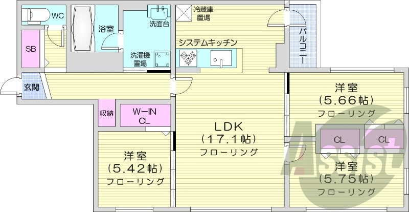 3LDK、角部屋、都市ガス、エアコン、追い炊き