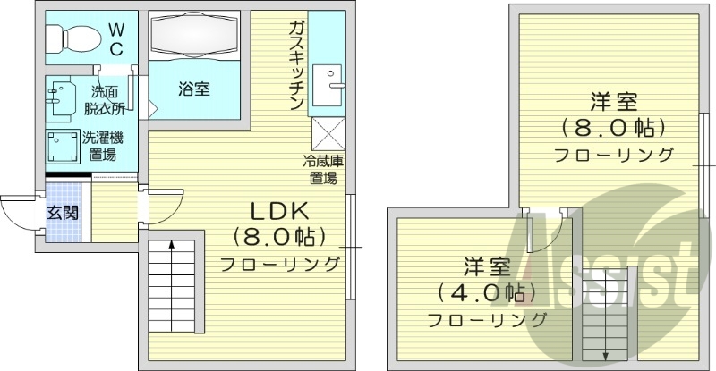 1K、クローゼット、灯油暖房、モニタ付インターホン