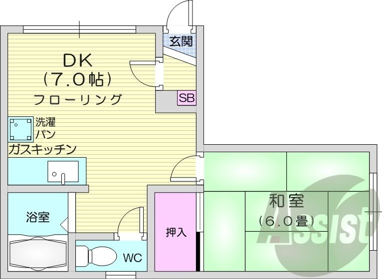 1DK、トランクルーム、バストイレ別、ネット使用料不要