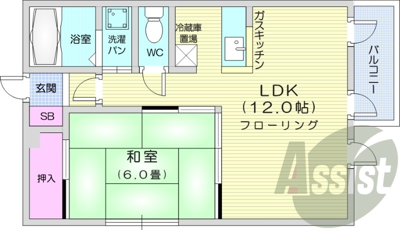 1LDK、ネット使用料不要、バストイレ別
