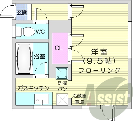 1K、灯油暖房、バストイレ別、角部屋、最上階