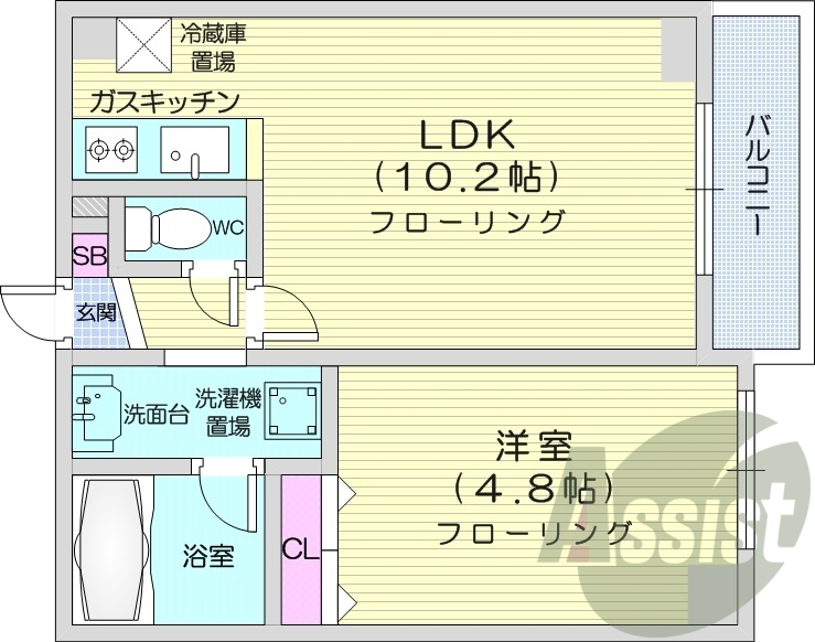 1LDK、クローゼット、バストイレ別、洗面脱衣所