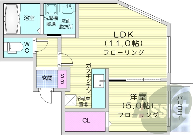 1LDK、都市ガス、ガス暖房、ネット無料、宅配BOX