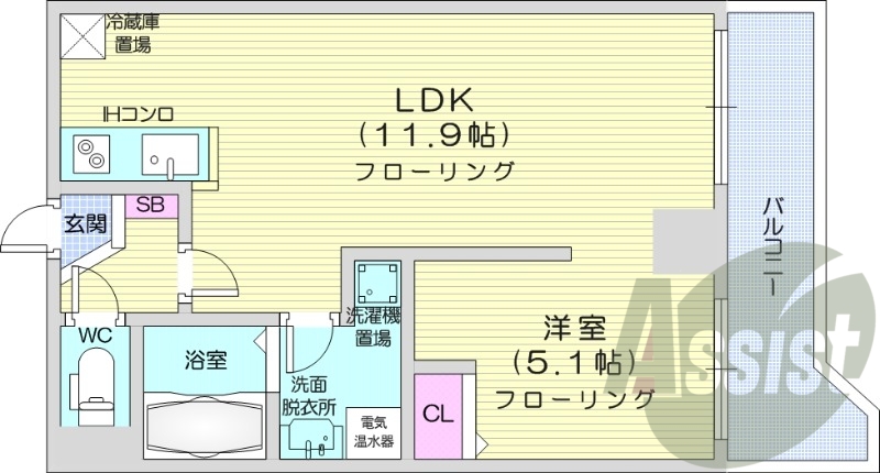 1LDK、エアコン、オール電化、バストイレ別