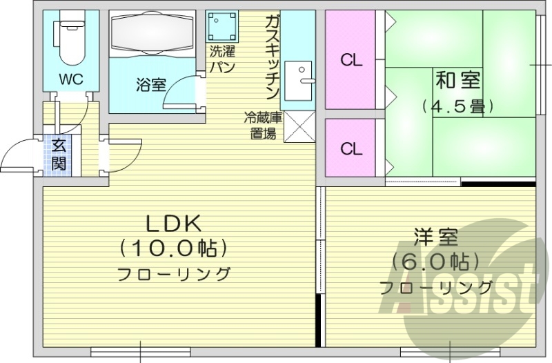 2LDK、エアコン、灯油暖房、モニターホン