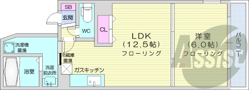 1LDK、バストイレ別、クローゼット、シューズボックス