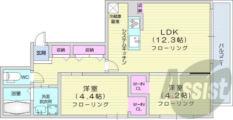 2LDK、エアコン、ウォークインクローゼット、エレベーター