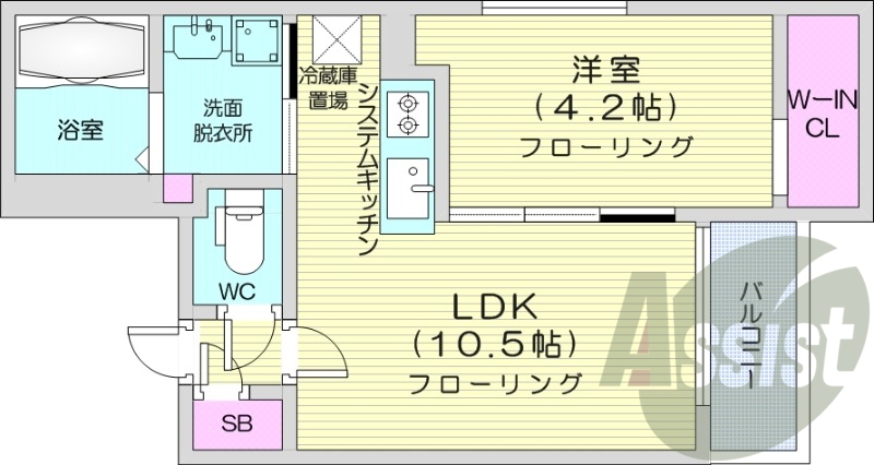 1LDK、エアコン、ウォークインクローゼット、エレベーター