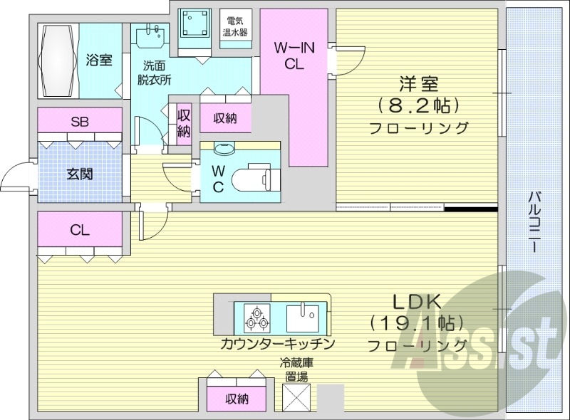 1LDK、追い焚き、浴室乾燥機、システムキッチン