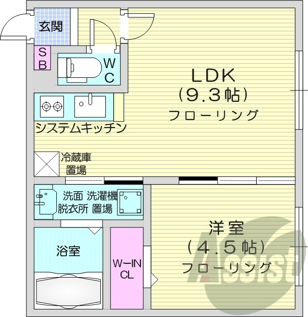 1LDK、都市ガス、エアコン、システムキッチン、ネット無料