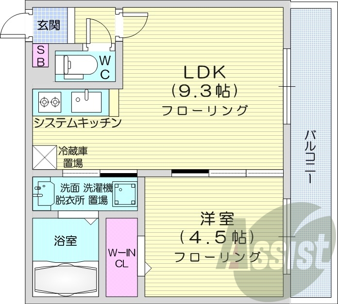 1LDK、都市ガス、エアコン、システムキッチン、ネット無料