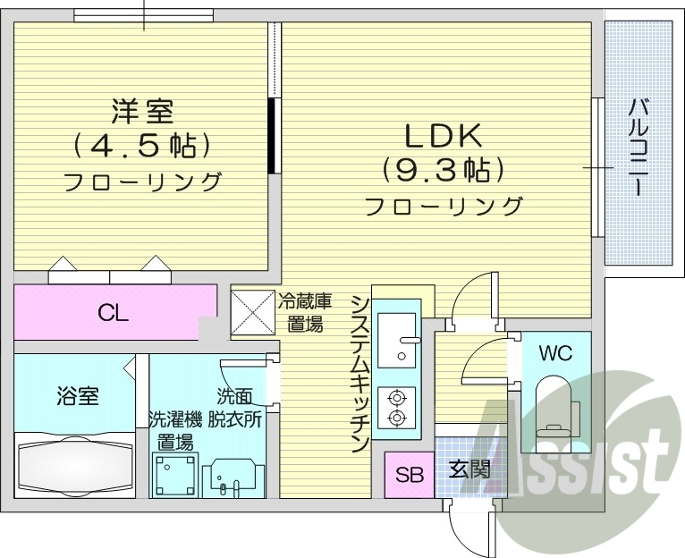 1LDK、都市ガス、エアコン、システムキッチン、ネット無料