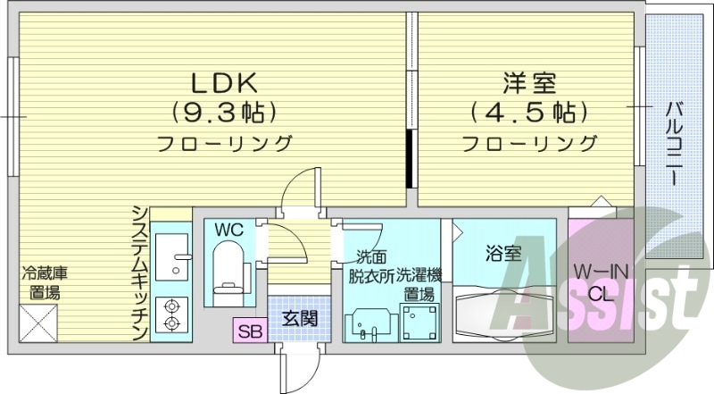 1LDK、都市ガス、エアコン、システムキッチン、ネット無料