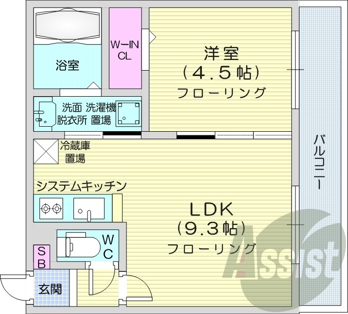 1LDK、都市ガス、エアコン、システムキッチン、ネット無料