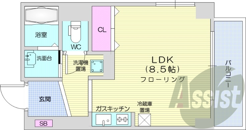1K、家具家電付き、オートロック、ネット無料、独立洗面台