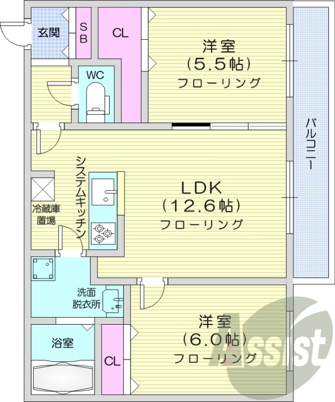 2LDK、オール電化、角部屋、ネット無料、トランクルーム