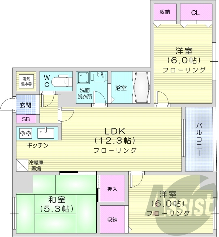 2LDK、オール電化、エレベーター、オートロック