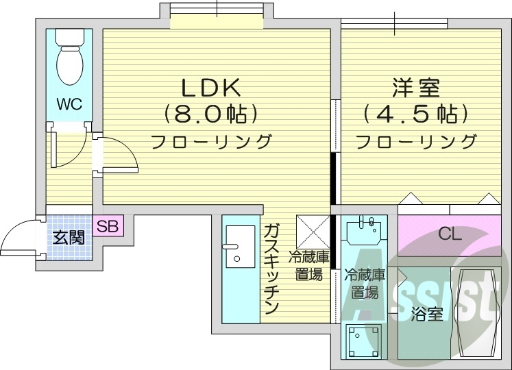 1LDK、モニタ付インターホン、独立洗面台