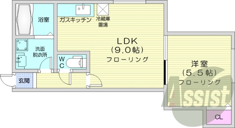 1LDK、灯油暖房、モニターホン、独立洗面台