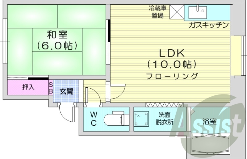 1DK、トイレ風呂別、最上階、灯油暖房、トランクルーム