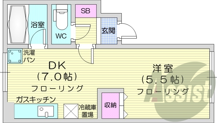 1DK、バストイレ別、シューズボックス、収納