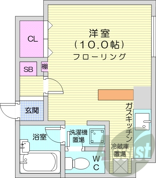 1R、モニターホン、バストイレ別、防犯カメラ