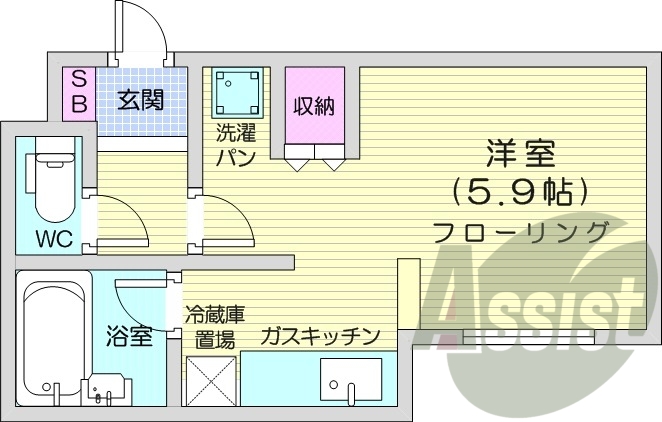 1K、エアコン、灯油FF暖房、ネット使用料無料、角部屋