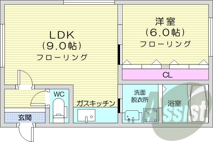 1LDK、灯油暖房、独立洗面台、モニターホン