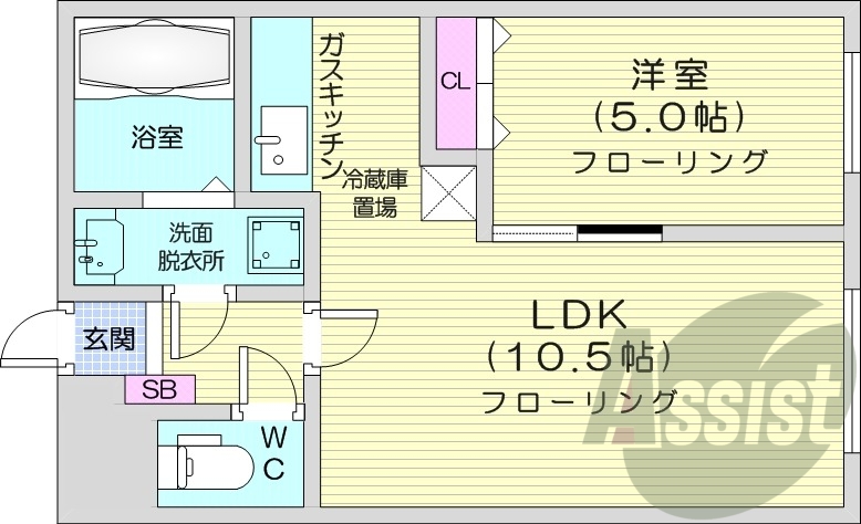 1LDK、灯油暖房、洗髪洗面化粧台、シャワートイレ