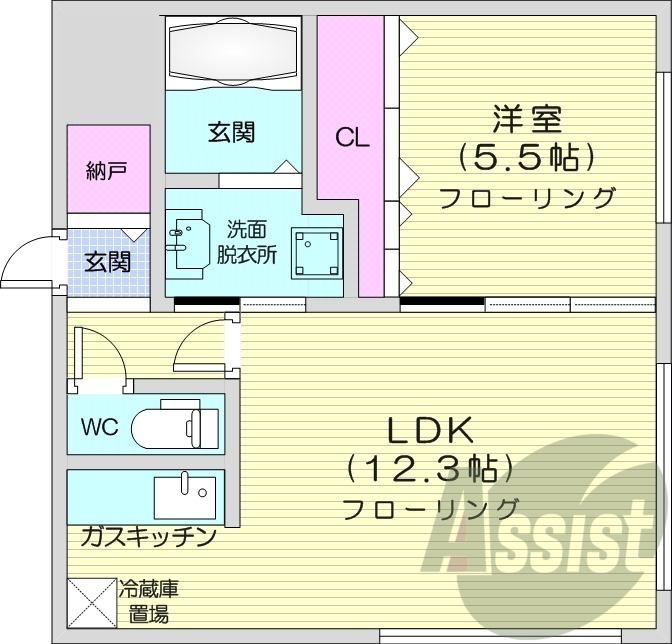1LDK、オートロック、独立洗面台、灯油FF暖房