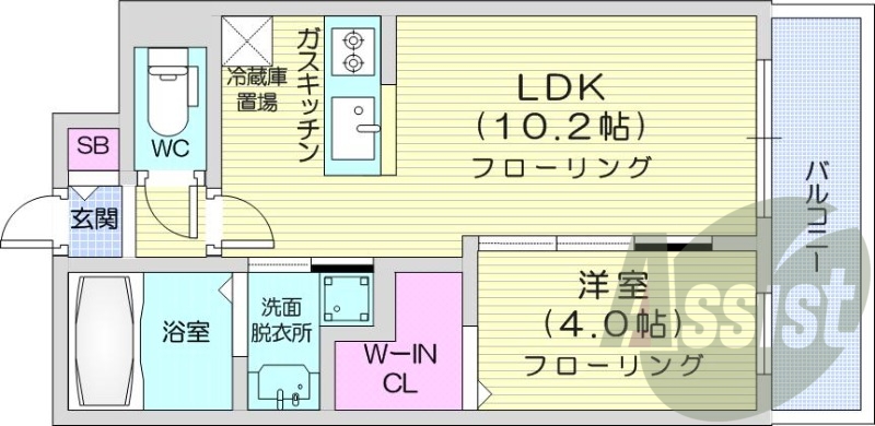1LDK、都市ガス、エアコン、システムキッチン、浴室乾燥機