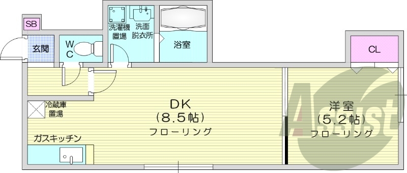 1LDK、独立洗面台、灯油暖房、モニタ付インターホン