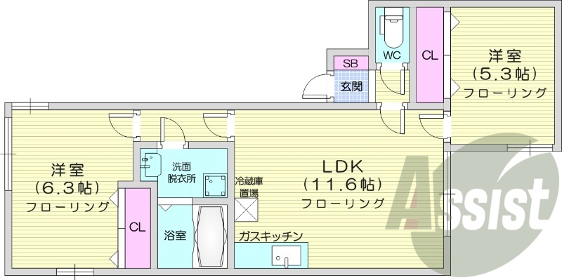 2LDK、灯油暖房、モニターホン、バストイレ別