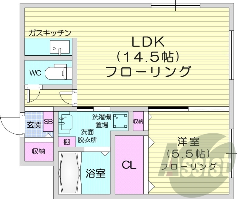 1LDK、オートロック、独立洗面台、灯油FF暖房