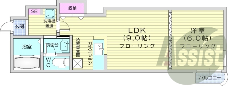 1LDK、シャンドレ、灯油暖房、バス・トイレ別